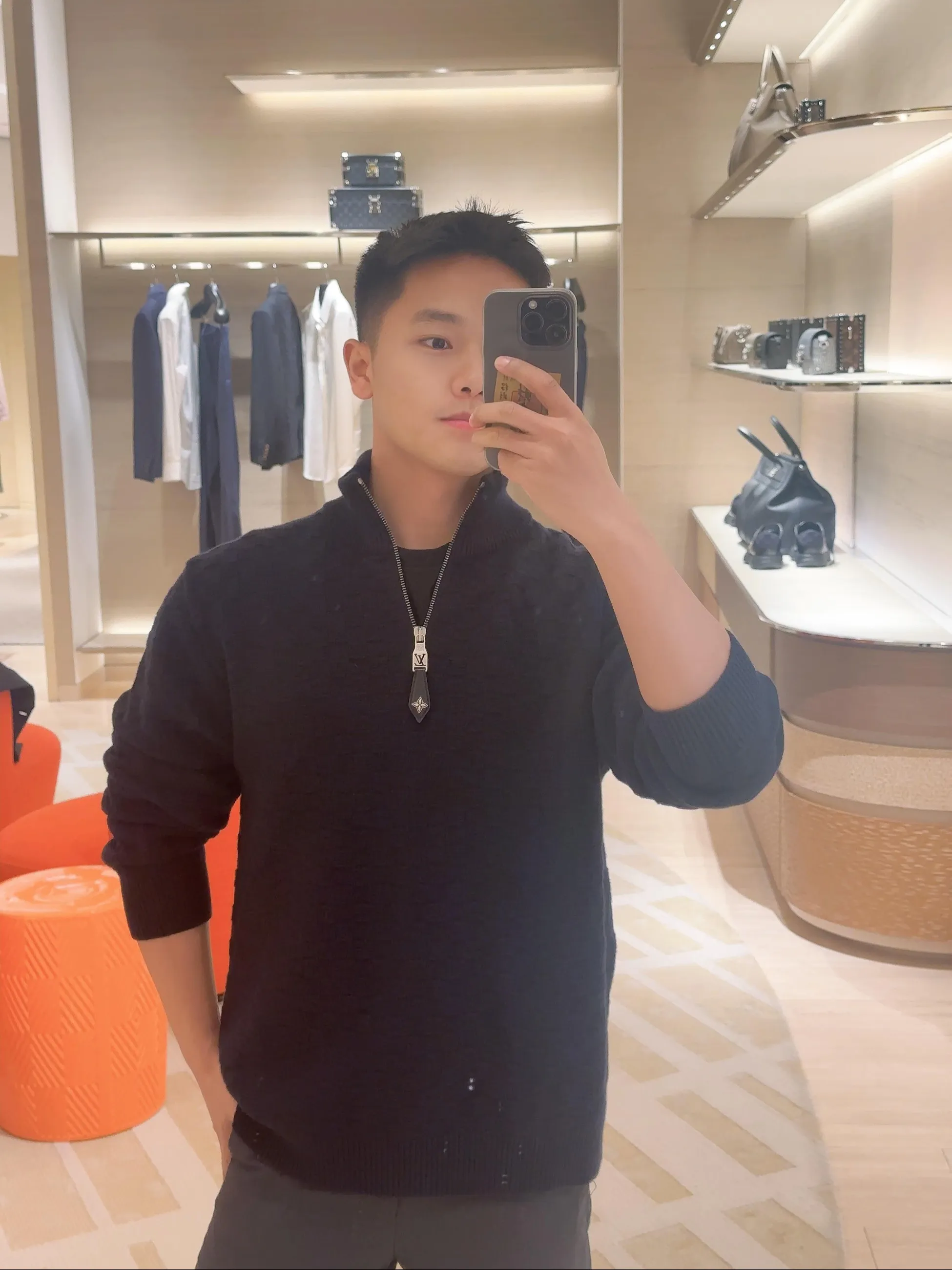 Louis Vuitton/Louis Vuitton checkerboard half-zip turtleneck sweater